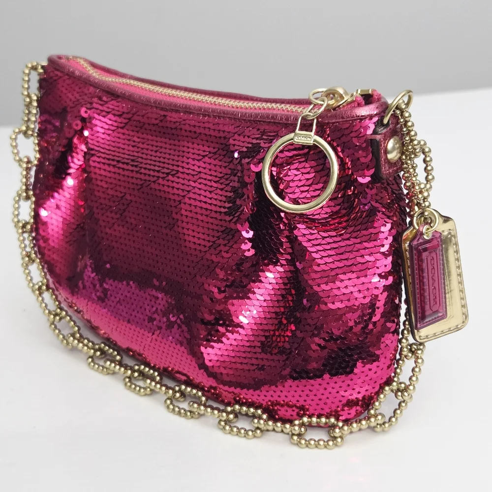 COACH POPPY OCCASION PINK SEQUIN POUCH CHAIN BAG 14368